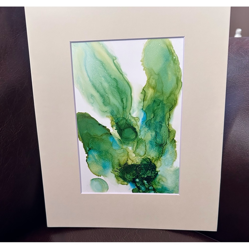 Hand crafted one of a kind wall decor shades of green alcohol ink painting - Picture 6 of 6